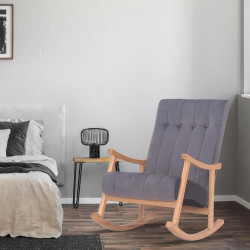 Poltrona a dondolo in velluto Saltillo naturale/grigio